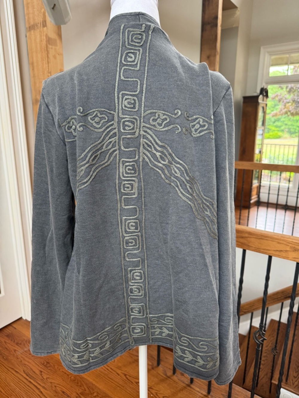 Young Threads gray Embroidered Waterfall Open-Front Embroidered Cardigan - Picture 3 of 6